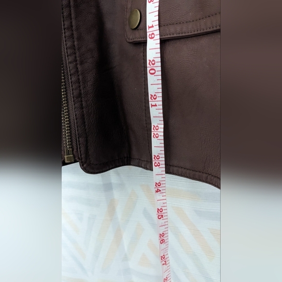 Alicia Ford Brown faux leather Moto  jacket with grey‎ Hoodie Size 1X Women - Picture 5 of 8